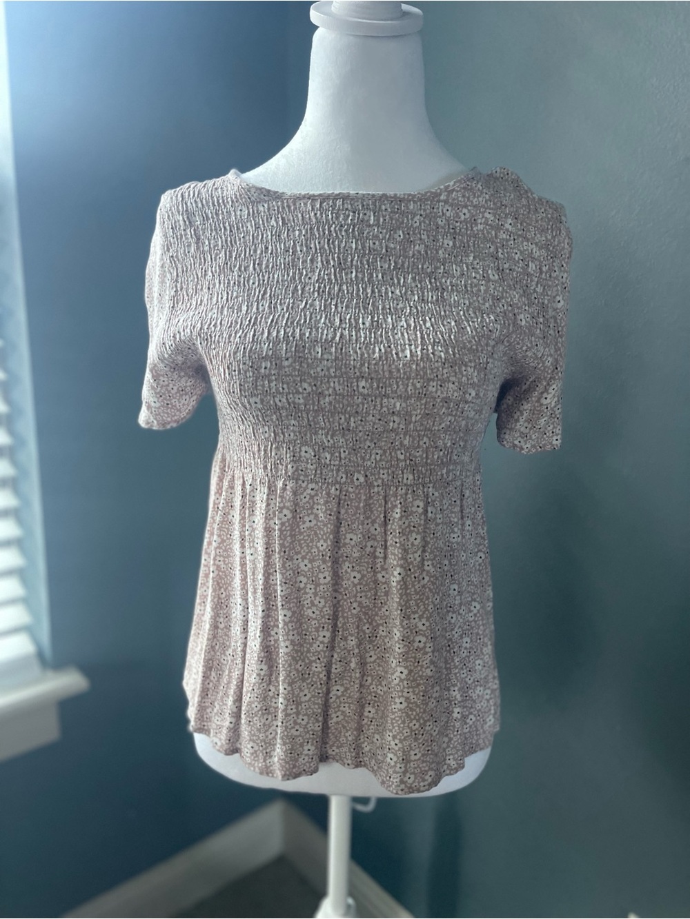 URBAN Romantics Dusty Rose Floral Smocked Babydoll Top